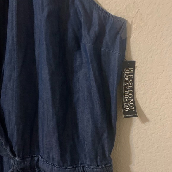 NY&C Chambray Shawl-Collar Tie-Front Jumpsuit Blue Size XXL - Picture 2 of 10
